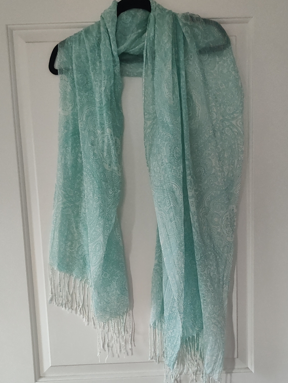 Light Teal Paisley Fringe Scarf - Women Accessories